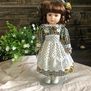 Country Girl Porcelain Doll with Sunflower Dress